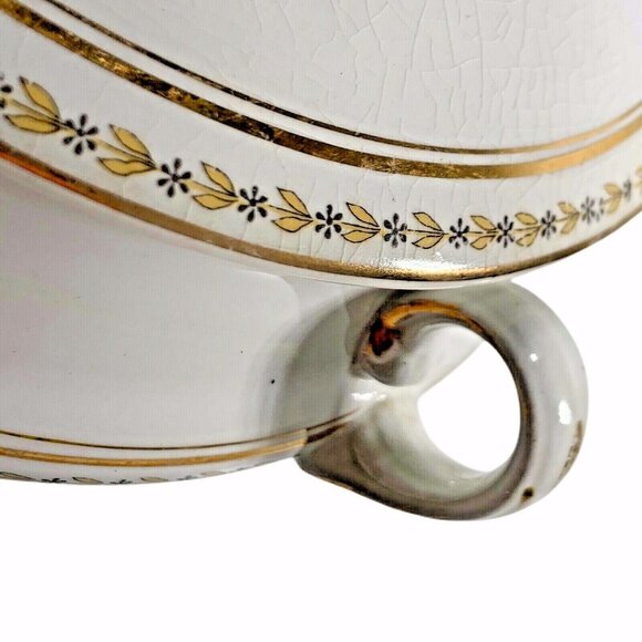 Vtg Homer Laughlin Genesee Covered Tureen Gold Floral Trim G.255 USA READ - Picture 3 of 12